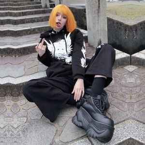 Demonia Boxer 01 Black Chunky Platform Combat Boots Size 8 Goth Rave Chunky Sole